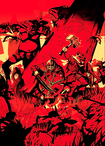 Viking Battle Scene in Red Tones