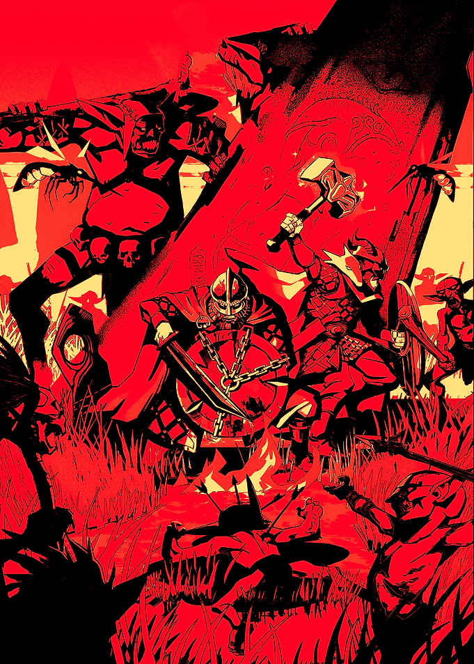 Viking Battle Scene in Red Tones