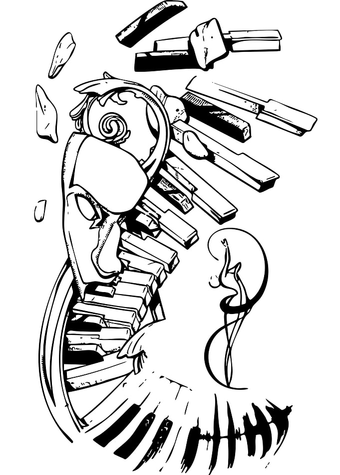 Abstract Piano Keys and Mask Illustration