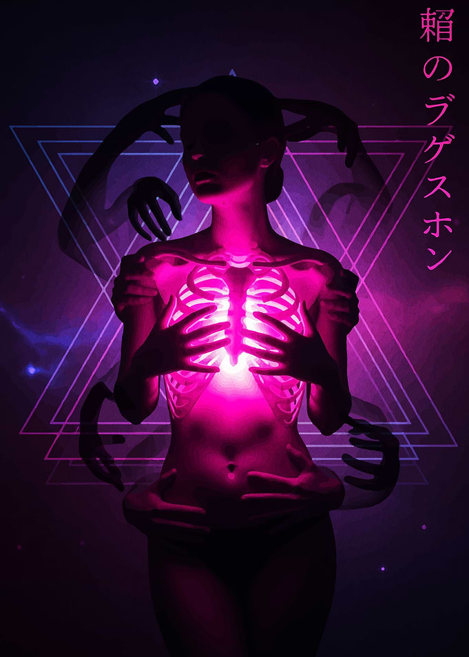 Neon Woman with Ribcage Light