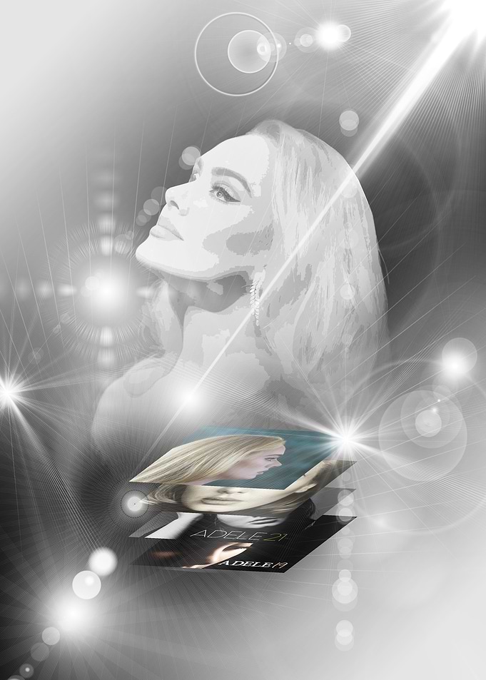 Adele Portrait with Album Covers