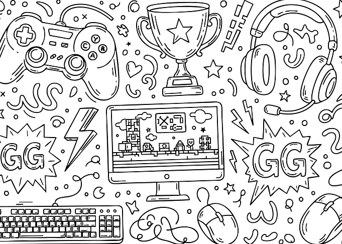 Gaming Doodle Pattern Black and White