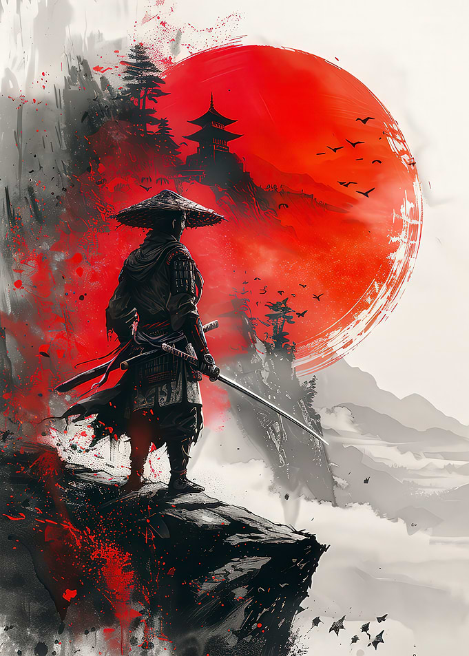 Samurai Warrior with Rising Sun