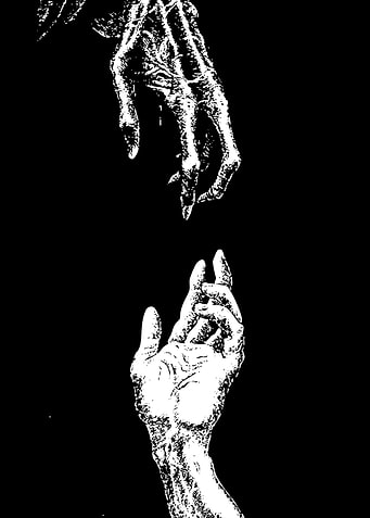Reaching Hands in Black and White