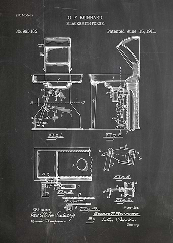 Blacksmith Forge Patent Blueprint, 1911