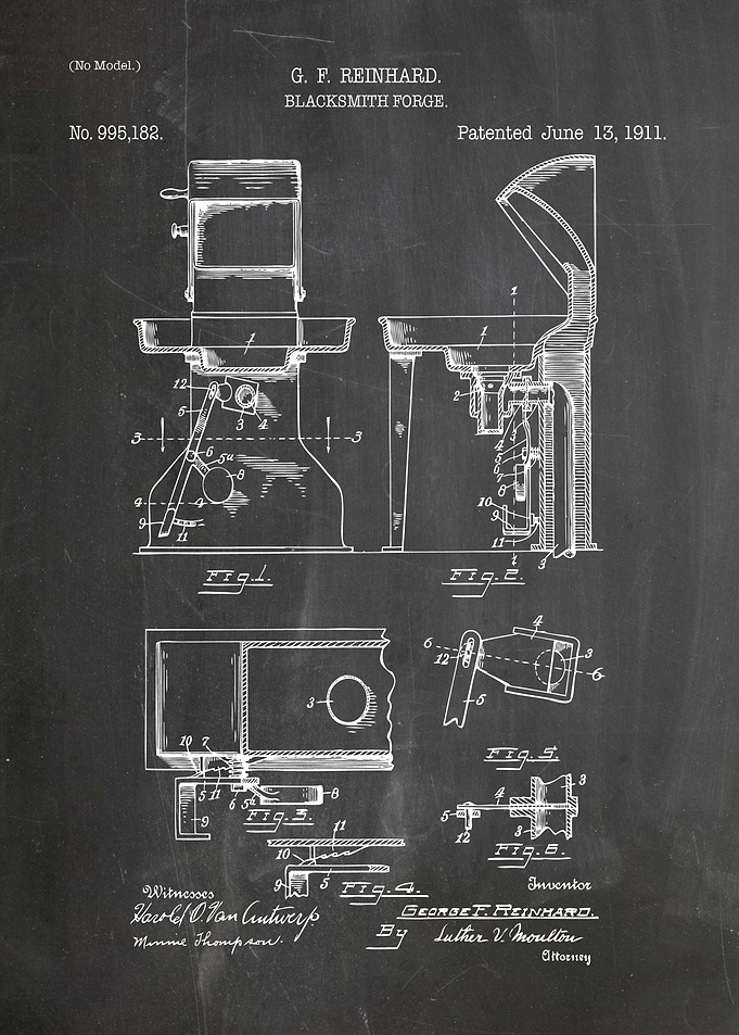 Blacksmith Forge Patent Blueprint, 1911