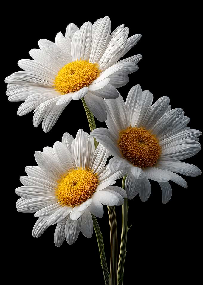 White Daisies on Black Background