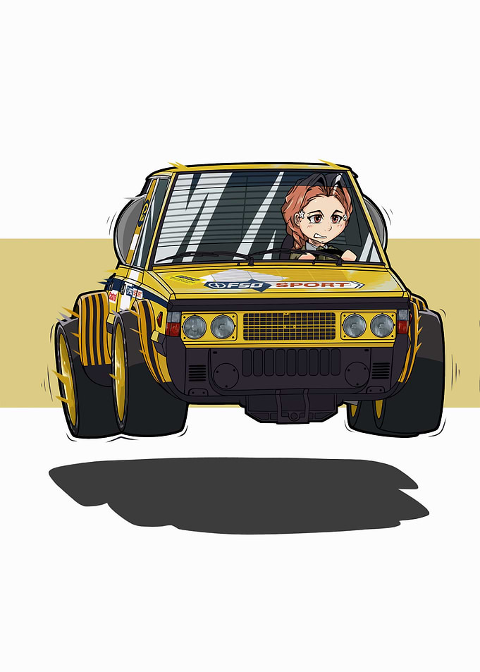 Anime Girl Driving a Yellow Car