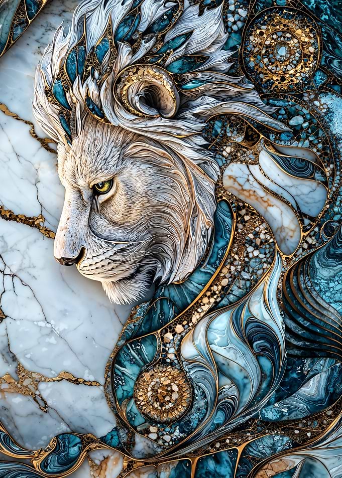 Kintsugi Lion Marble and Gold Art