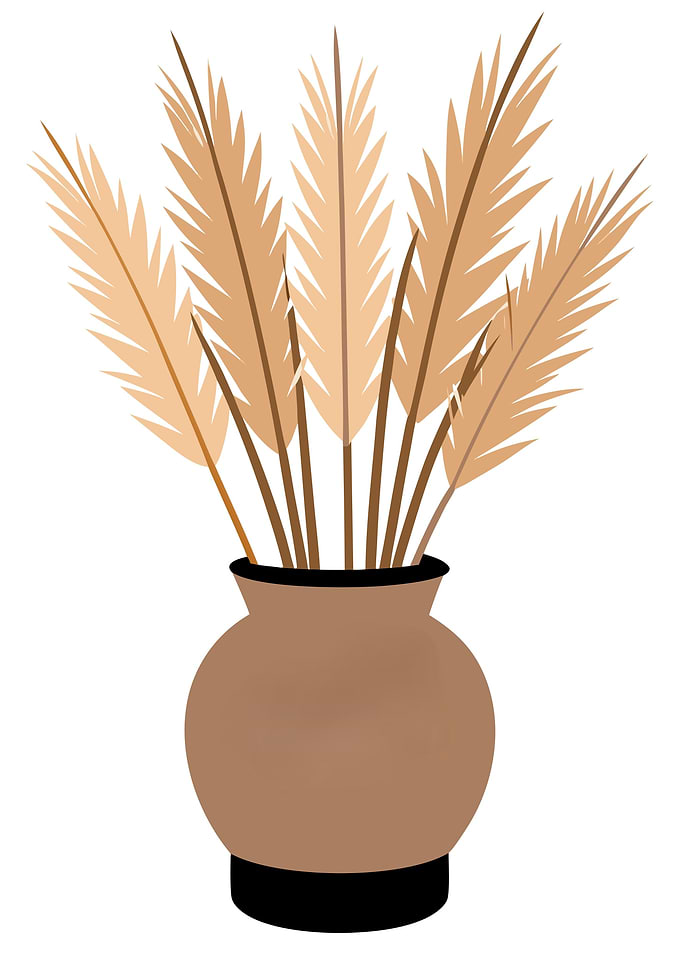 Pampas Grass in Vase Illustration Metal Wall Art
