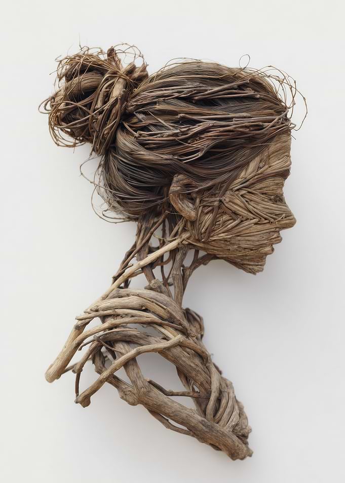 Wooden Woman Profile Sculpture