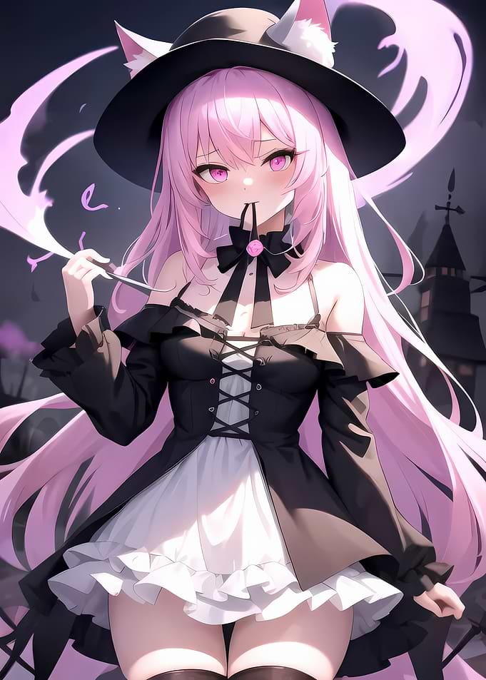 Anime Witch Girl with Pink Hair