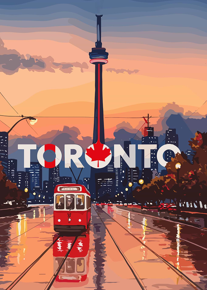 Toronto Cityscape with CN Tower and Tram
