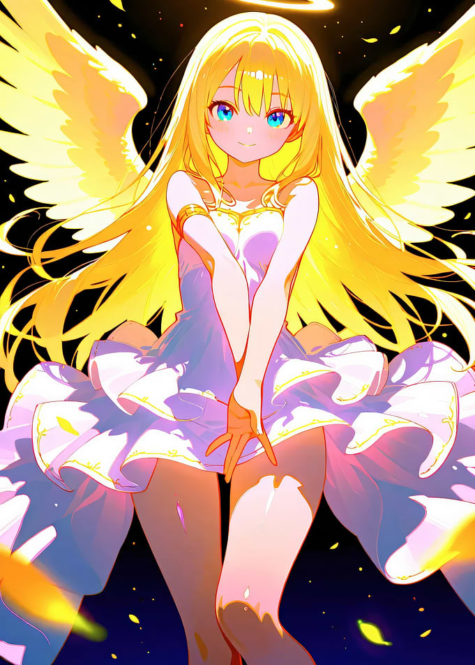 Anime Angel Girl with Golden Wings