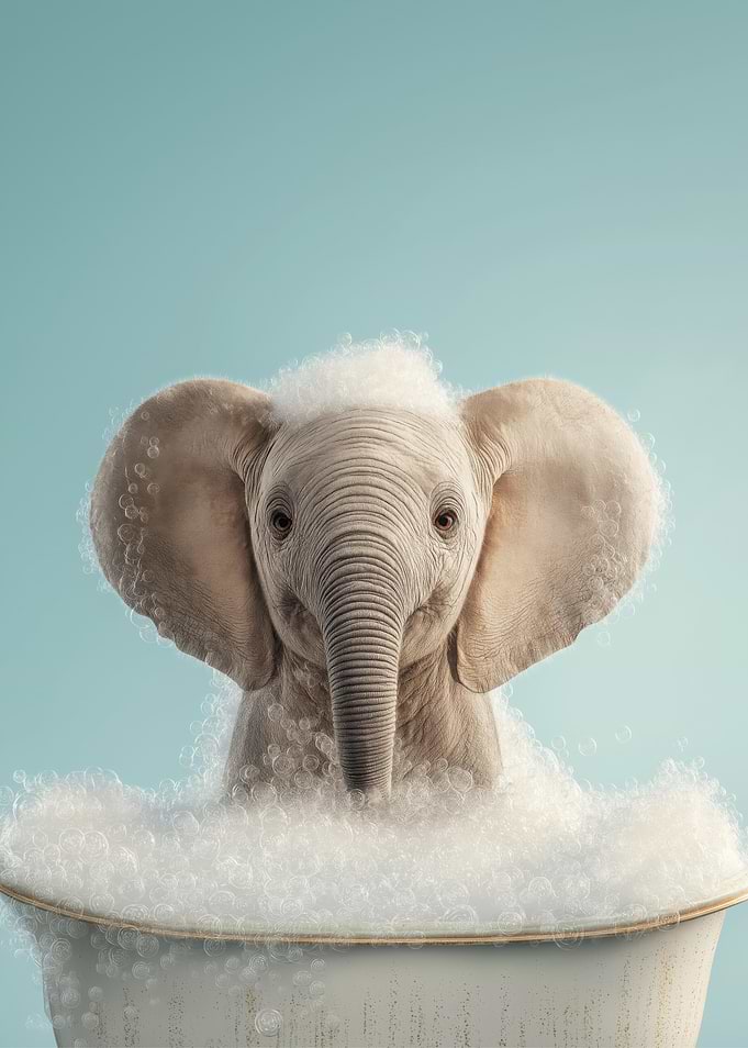 Baby Elephant in a Bubble Bath