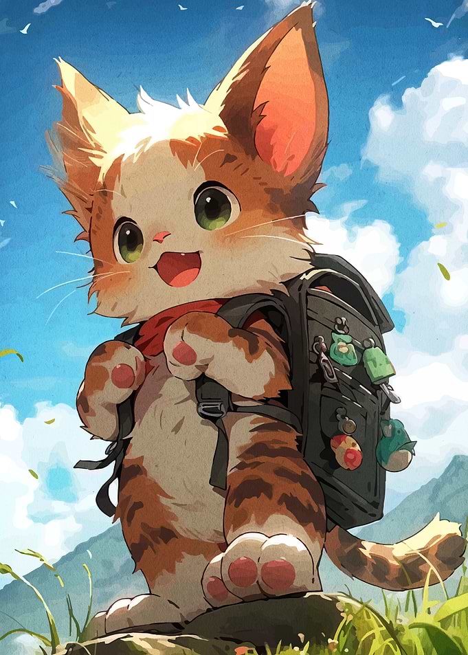 Adventurous Cat with Backpack