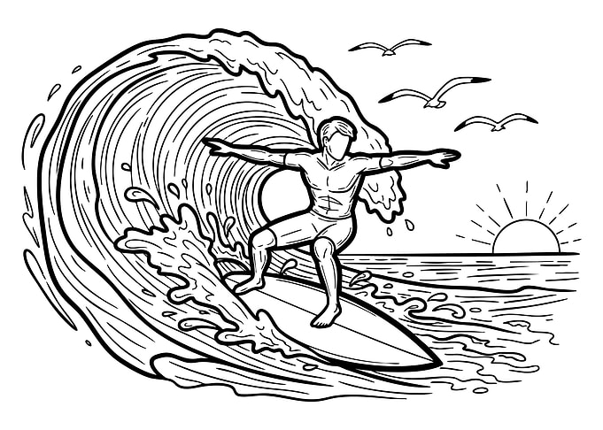 Surfer riding a wave illustration
