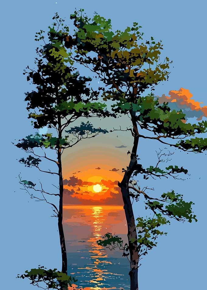 Sunset Through Trees by the Sea