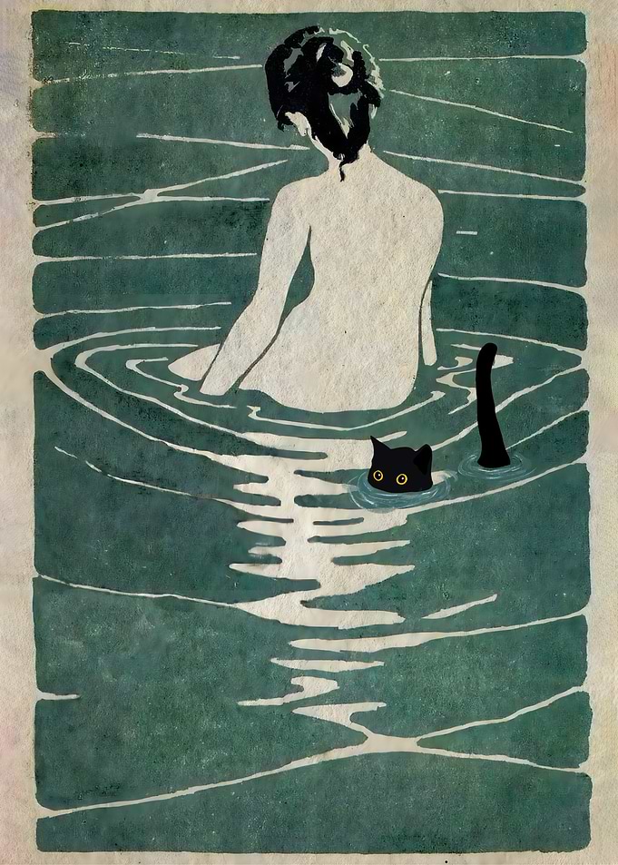 Woman and Cat in Water