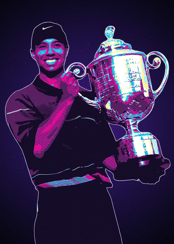 Tiger Woods Golfer Holding Trophy Pop Art