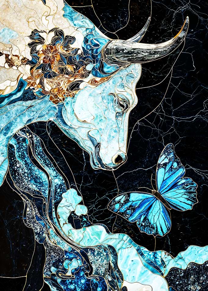 Abstract Bull and Butterfly Art