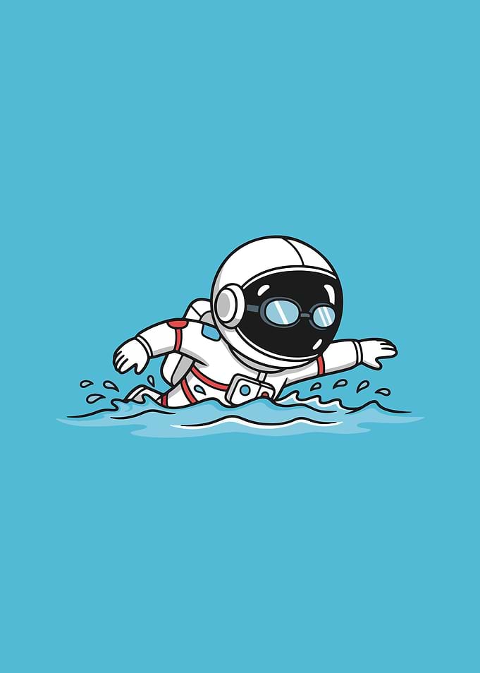 Astronaut Swimming Cartoon Illustration