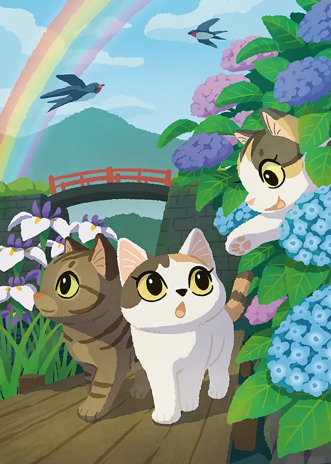 Cats in a Japanese Garden