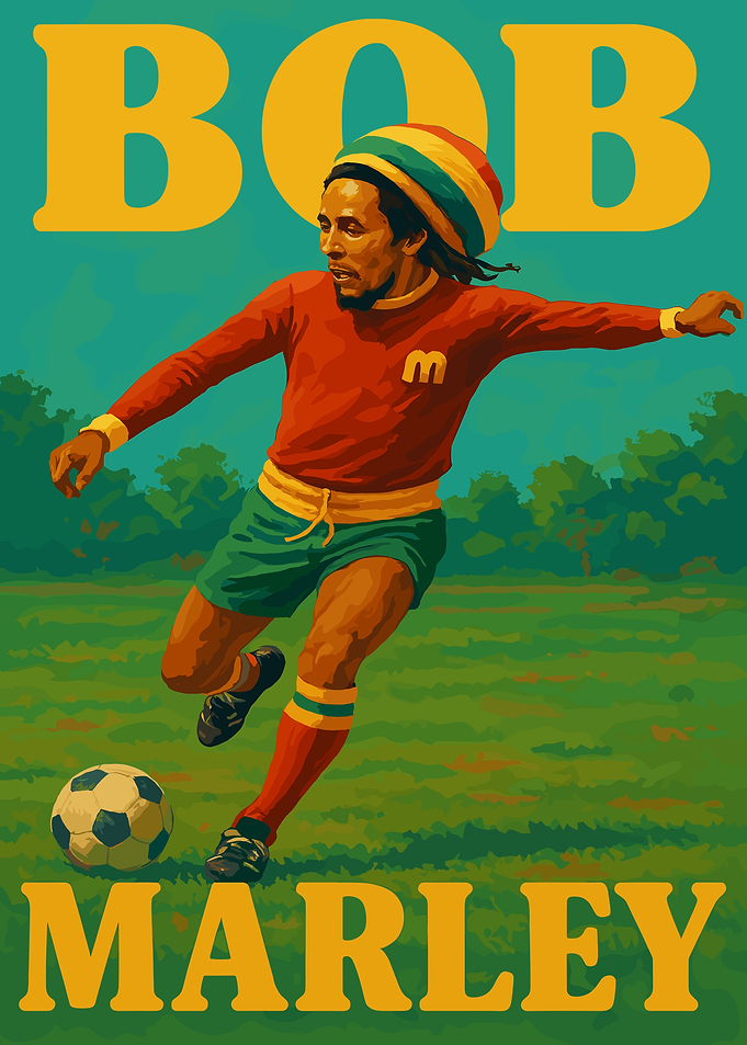 Bob Marley playing soccer art