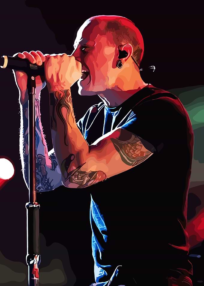 Chester Bennington singing into microphone