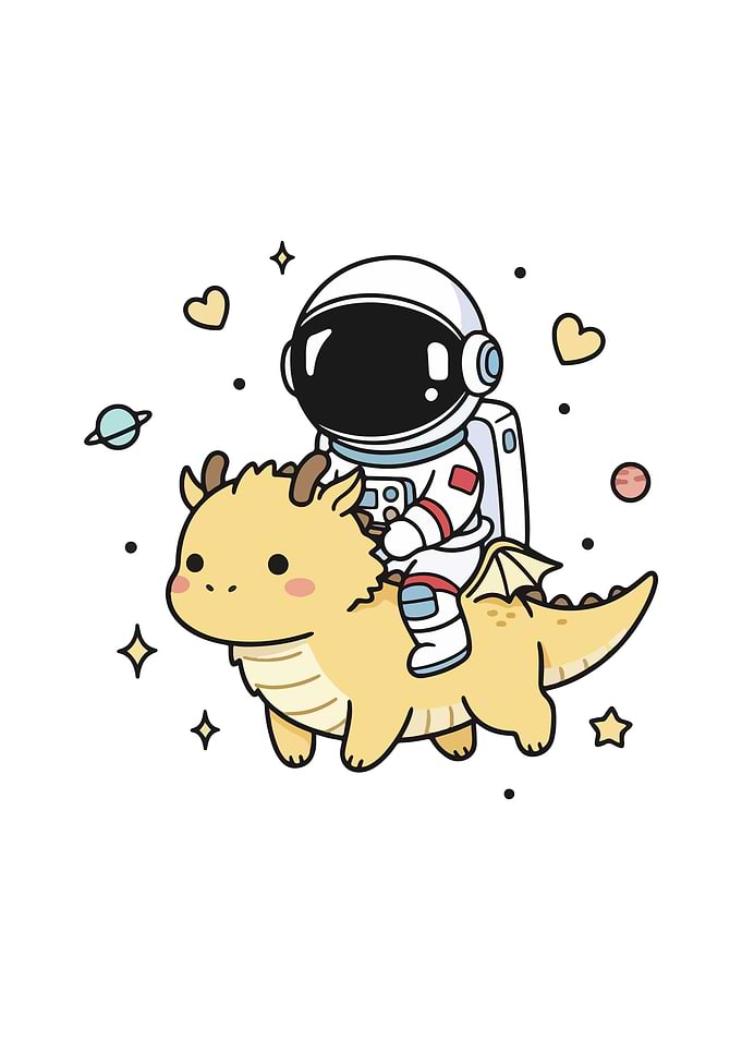 Astronaut riding a cute dragon