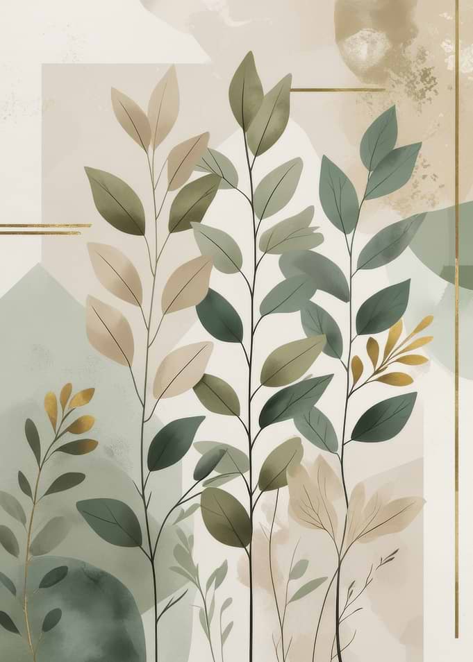 Botanical Watercolor Art with Gold Accents
