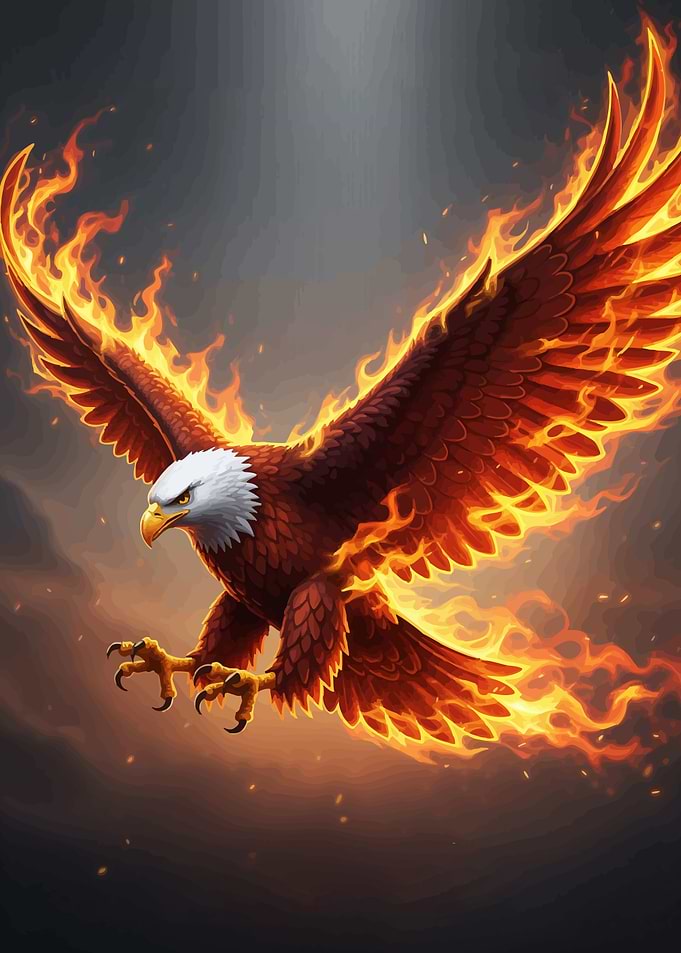 Fiery Eagle Soaring Through Sky