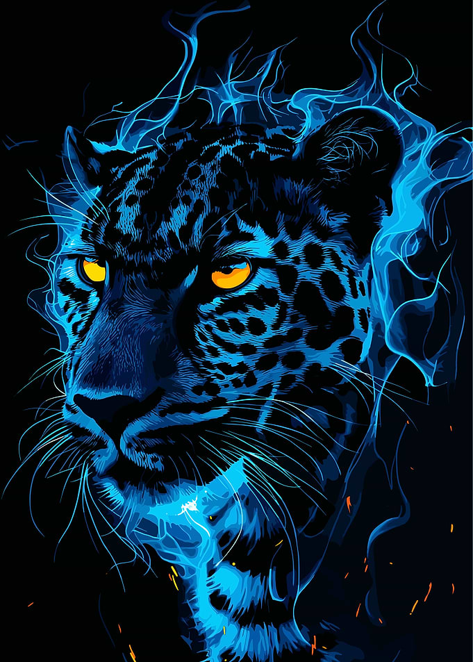 Blue Jaguar with Fiery Eyes
