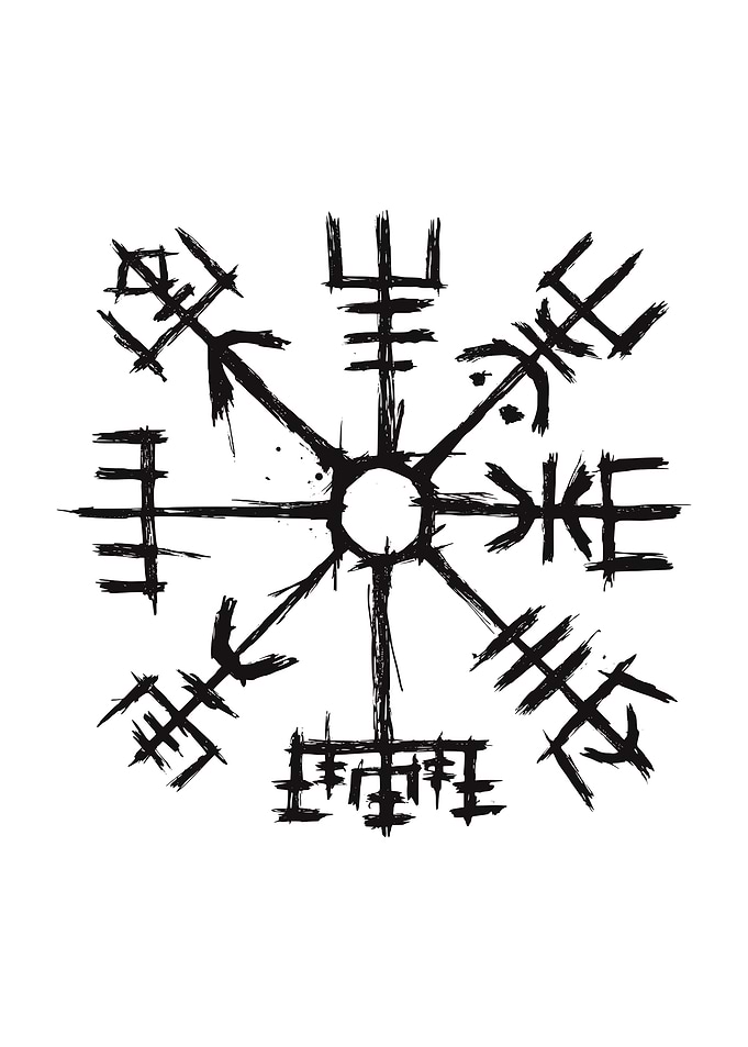 Vegvisir Compass Viking Symbol Black and White