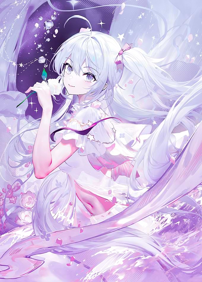 Girl with White Hair and Flower