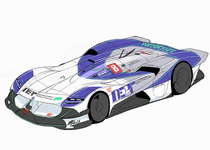 Sleek White and Blue Race Car