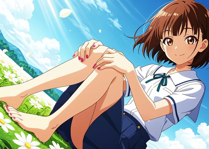 Anime Girl Relaxing in Flower Field