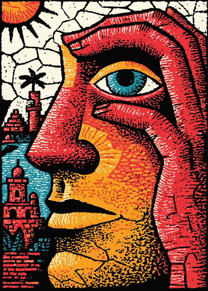 Abstract Face with Cityscape and Eye