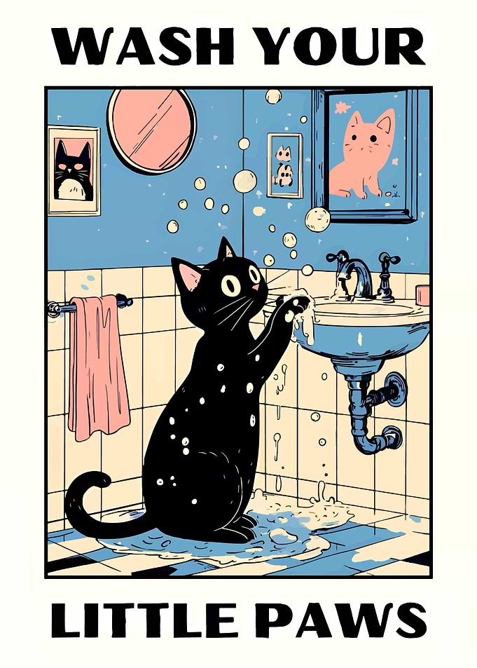 Wash Your Little Paws Cat Art