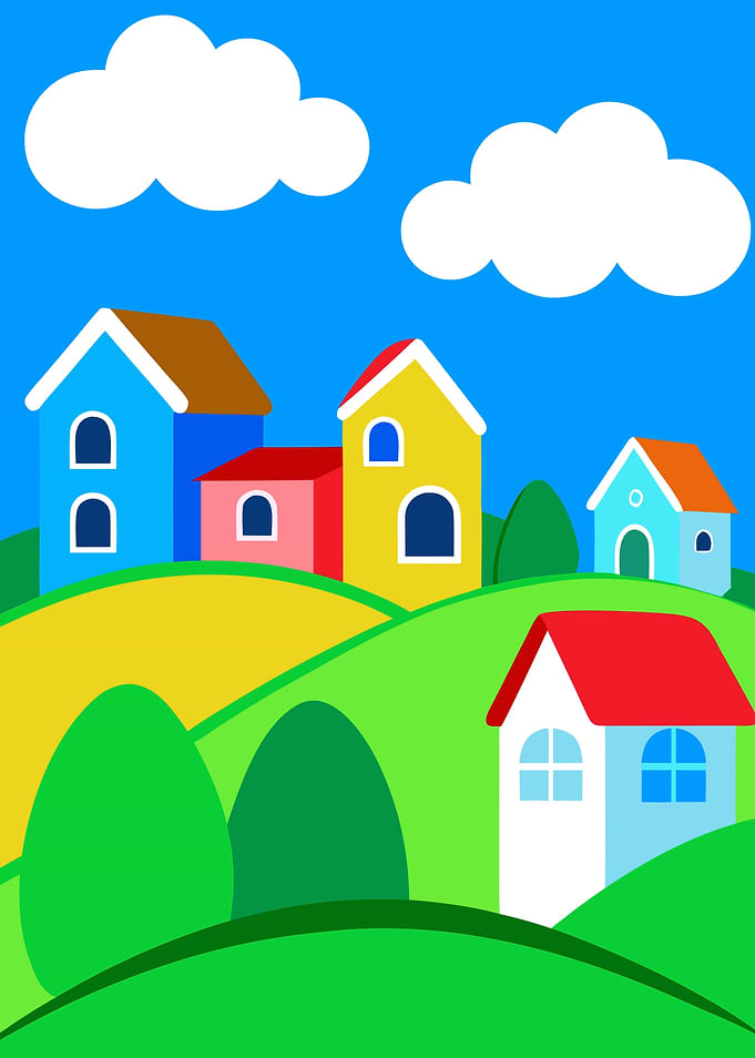 Colorful Houses on Rolling Hills Metal Print