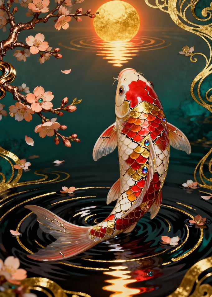 Koi Fish and Cherry Blossoms