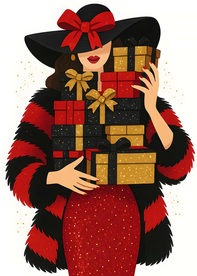 Elegant Woman with Christmas Gifts and Presents