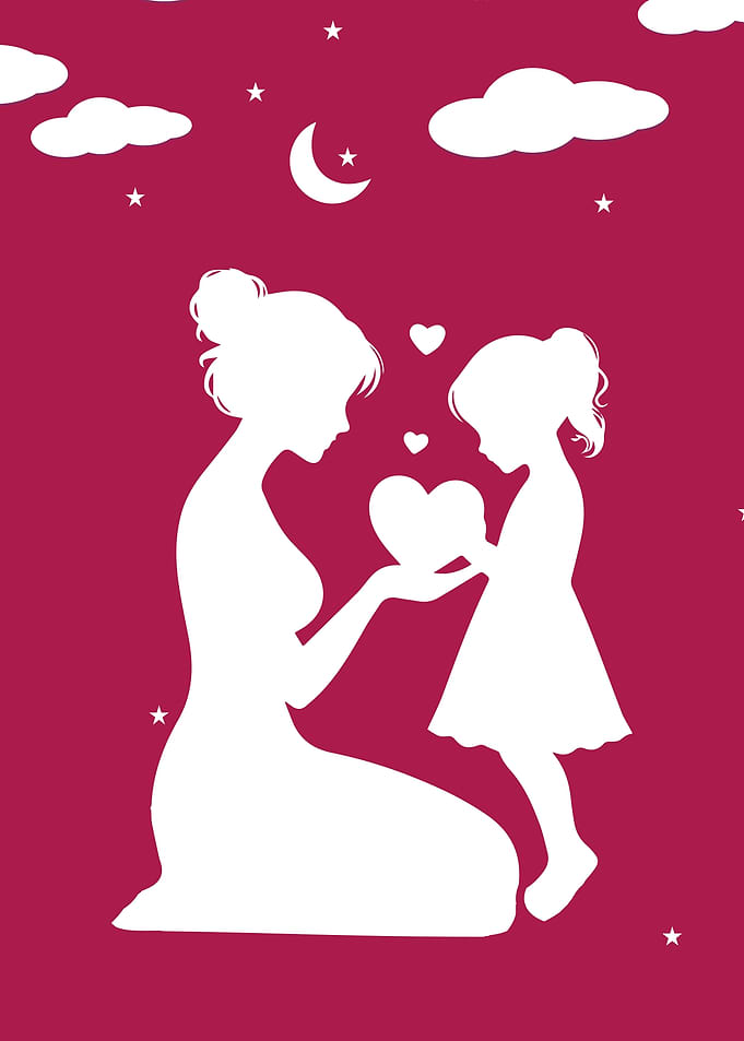 Mother and Daughter Silhouette with Heart