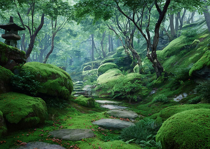 Lush Mossy Forest Path
