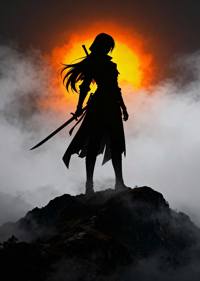 Silhouette of a Warrior on Mountain Peak