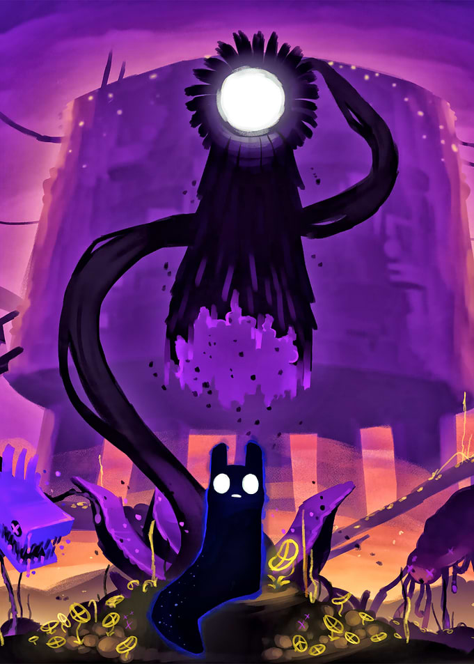 Stylized Fantasy Creature in Purple Landscape