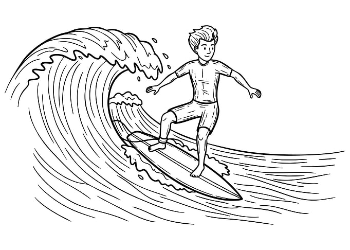 Surfer Riding a Wave Line Art