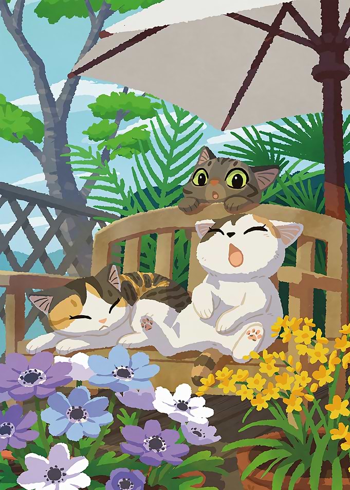 Cats Relaxing on a Bench