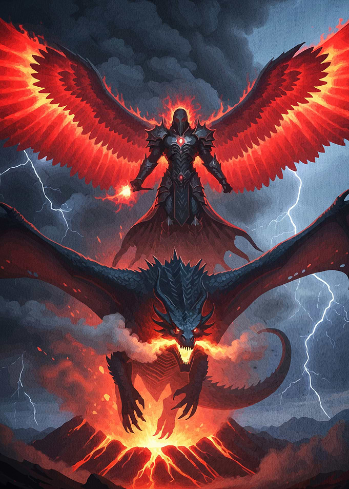 Angel Dragon Fantasy Battle Scene