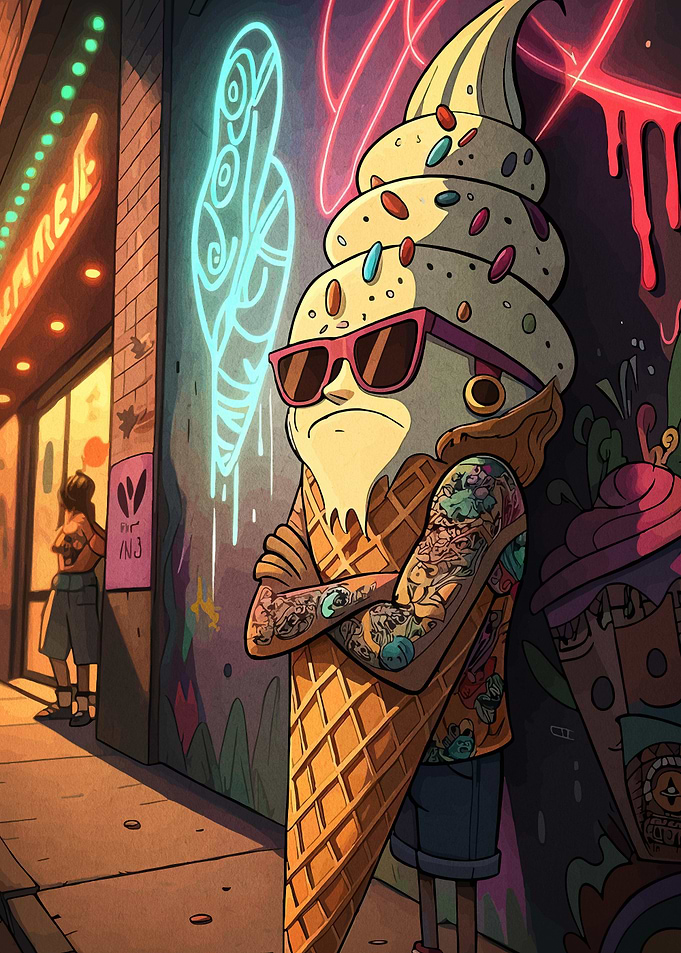 Cool Ice Cream Character with Tattoos